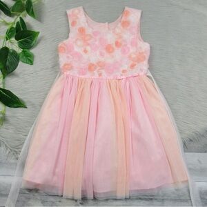 JONA MICHELLE Pink Floral Rosette Tulle Tutu Dress Ballerina Flower Girls Size 7